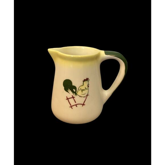 Vintage Farmhouse Creamer, Rooster on a Fence, Petite Ceramic  Country Pitcher - Picture 2 of 8